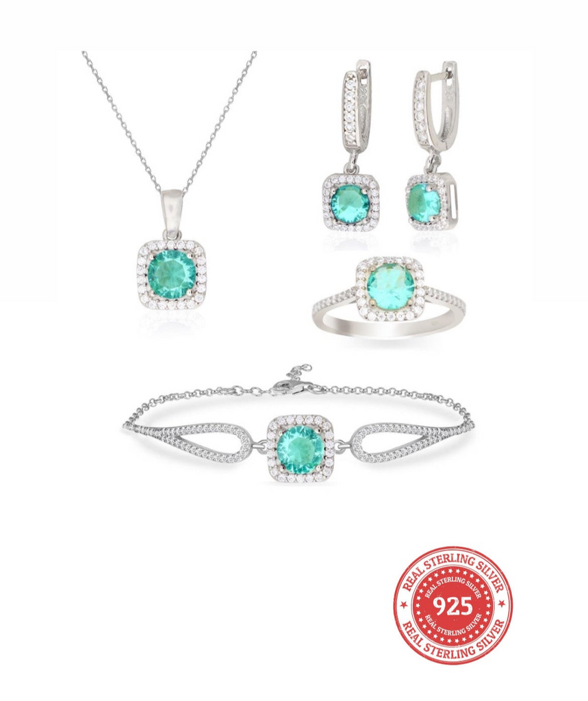 RICH TURQUOISE DIAMOND SET (Gerçek Gümüş)