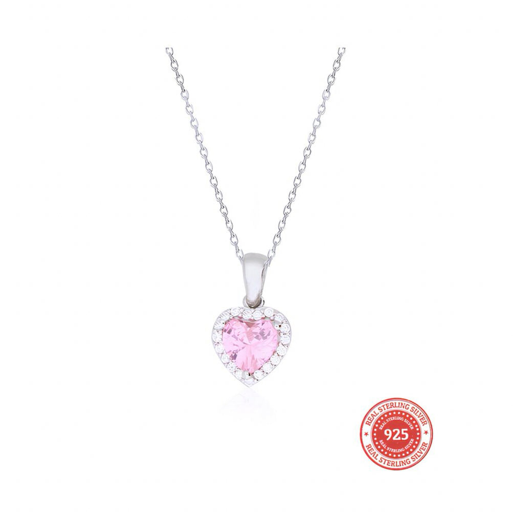 RICH PINK HEART DIAMOND KOLYE (Gerçek Gümüş)