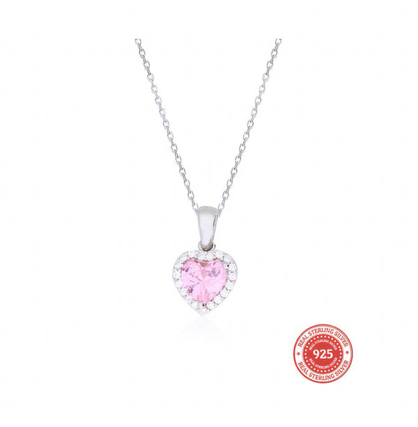 RICH PINK HEART DIAMOND KOLYE (Gerçek Gümüş)