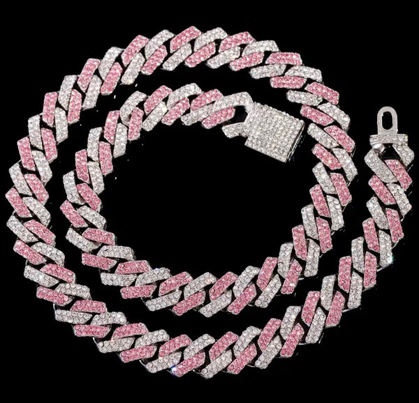 RICH PINK DIAMOND MIAMI CHAIN 14mm (Bakır)