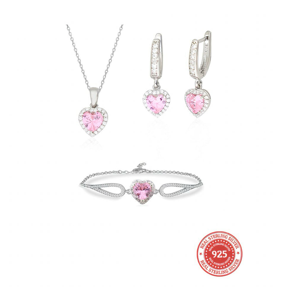 RICH PINK HEART SET (Gerçek Gümüş)