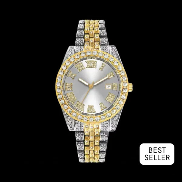 RICH DOUBLE GOLD SILVER DIAMOND WATCH