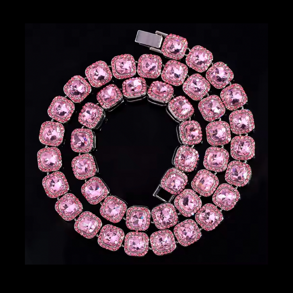 RICH PINK DIAMOND BAGUETTE CHAIN 12mm (Ön Sipariş)