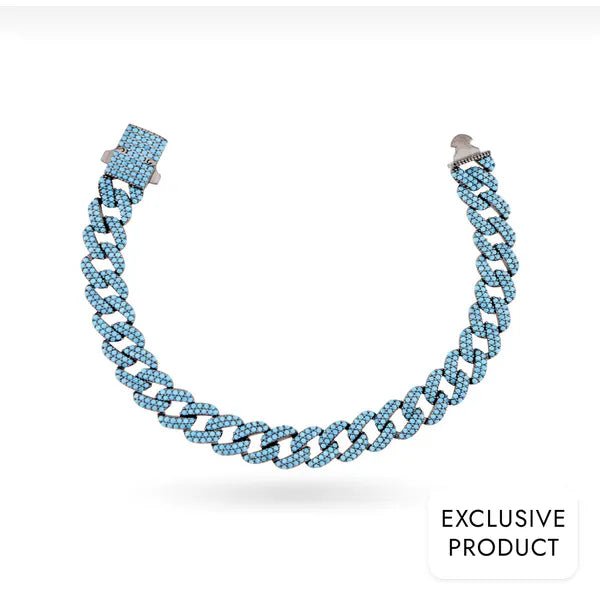 RICH 925k SILVER BABY BLUE CUBA BRACELET (925K REAL SILVER) - Richie Rich Design