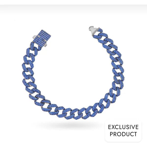 RICH 925k SILVER DARK BLUE CUBA BRACELET (925K REAL SILVER) - Richie Rich Design