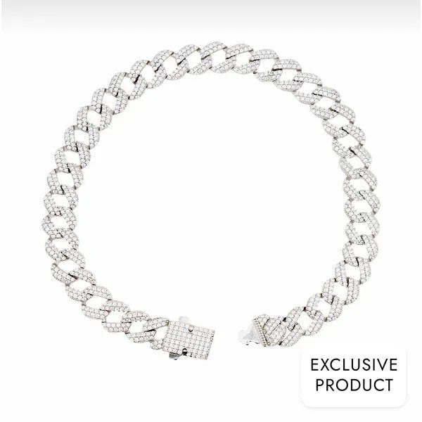 RICH 925k SILVER DIAMOND CUBA BRACELET 8mm (925K REAL SILVER) - Richie Rich Design