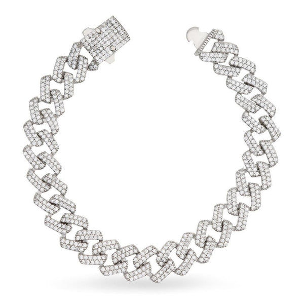 RICH 925k SILVER DIAMOND MIAMI BRACELET 12mm (Gerçek Gümüş)