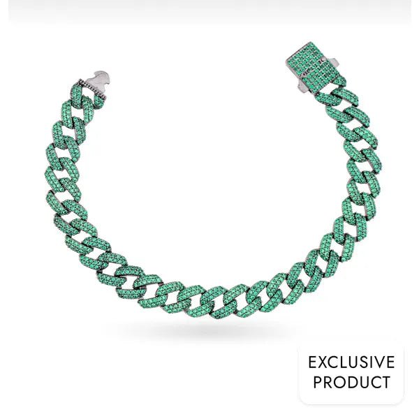 RICH 925k SILVER GREEN CUBA BRACELET (925K REAL SILVER) - Richie Rich Design