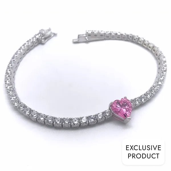 RICH 925k SILVER PINK HEART DIAMOND BRACELET (925K REAL SILVER) - Richie Rich Design