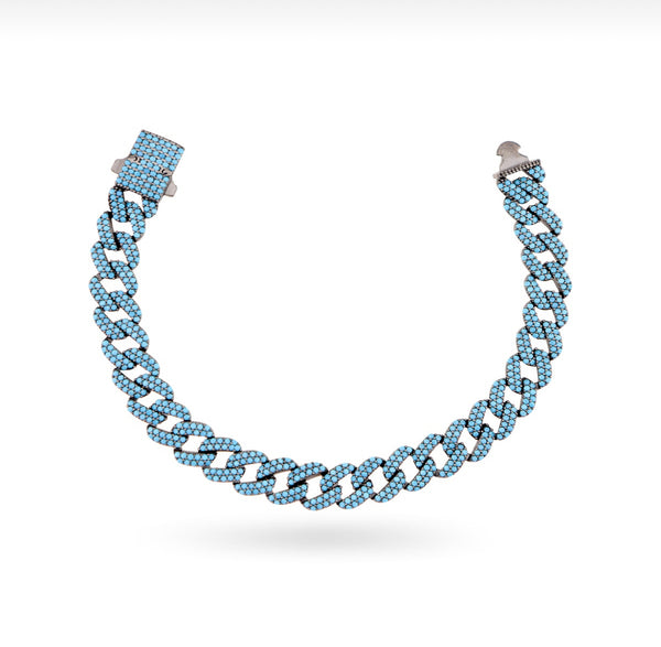 RICH 925k SILVER BABY BLUE CUBA BRACELET (925K REAL SILVER)