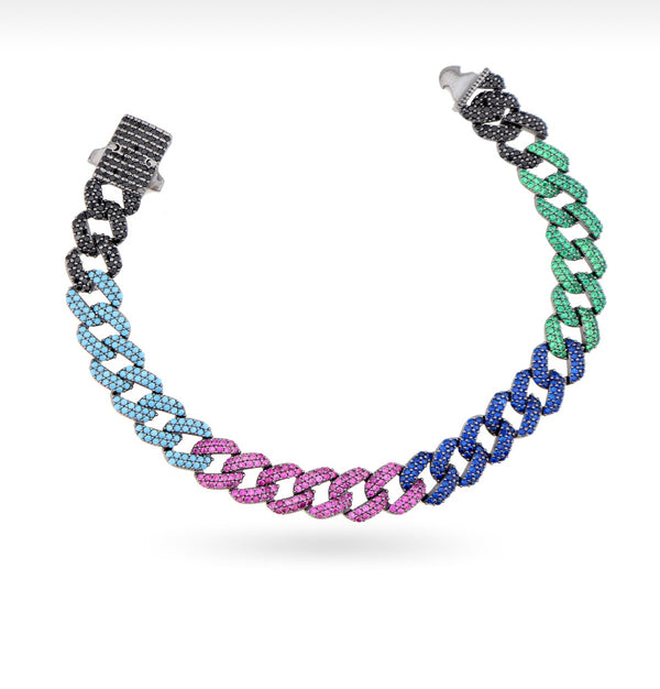 RICH 925k SILVER MIX CUBA BRACELET (925K REAL SILVER)