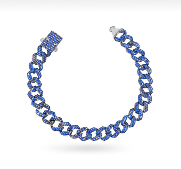 RICH 925k SILVER DARK BLUE CUBA BRACELET (925K REAL SILVER)