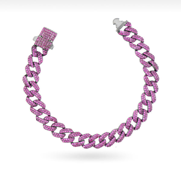 RICH 925k SILVER RUBY CUBA BRACELET (925K REAL SILVER)