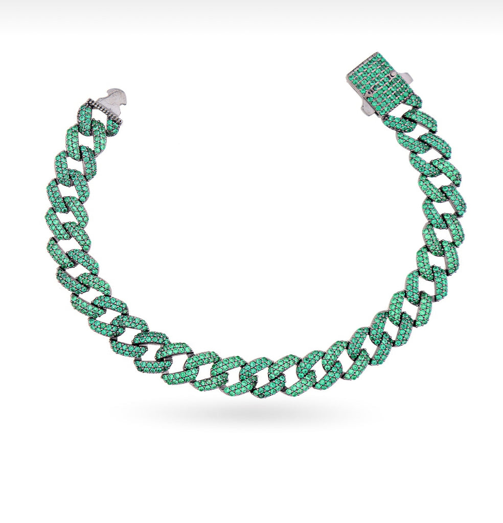 RICH 925k SILVER GREEN CUBA BRACELET (925K REAL SILVER)